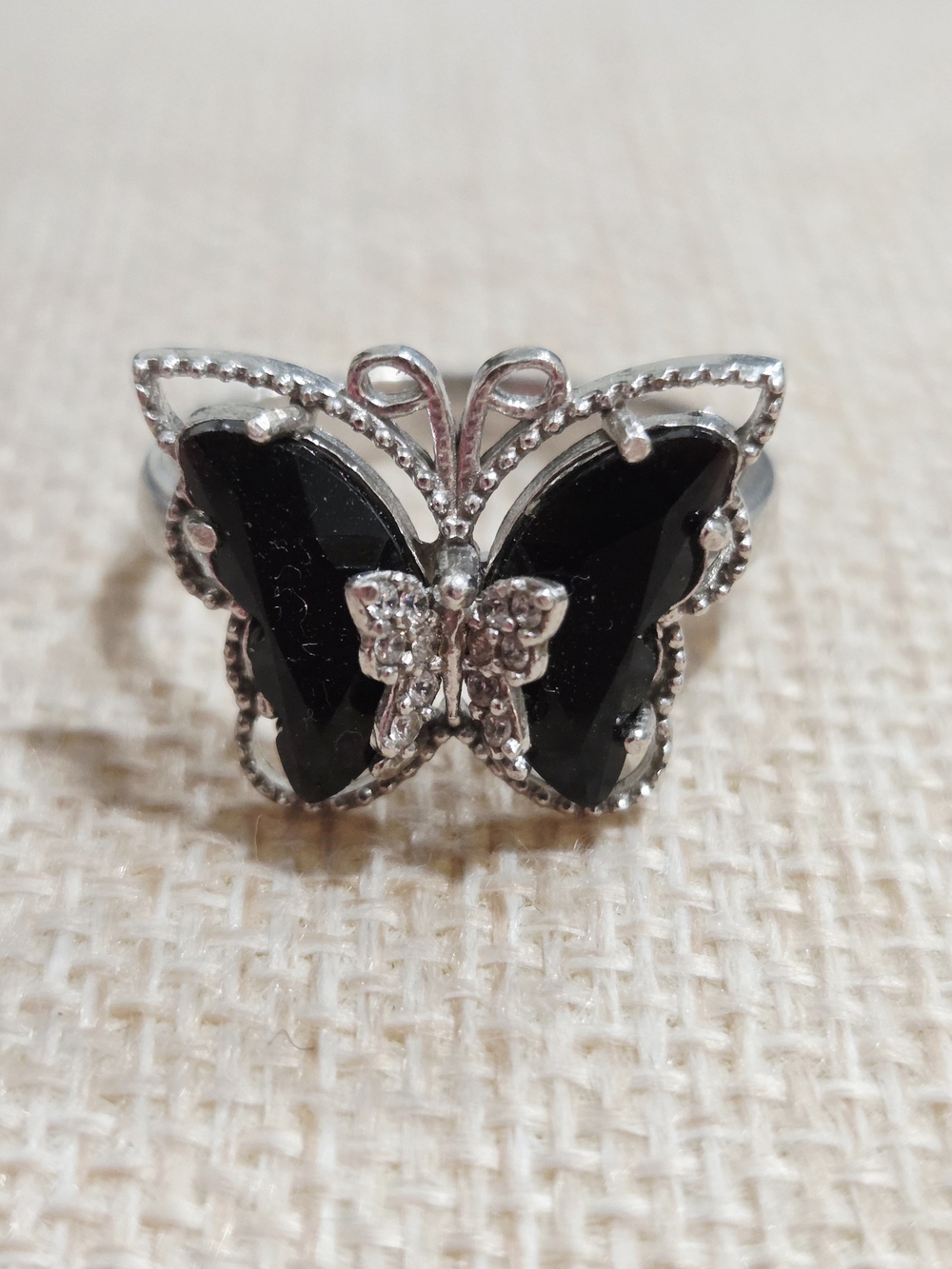 Butterfly Ring in Black Onyx and Silver~ Size 9